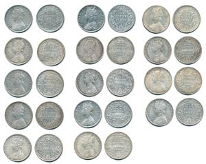 Victoria Queen and Empress, Silver Rupee (14), 1876 Calcutta Mint, 1878 Calcutta Mint, 188