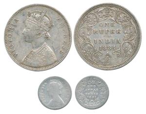 Victoria Empress, Silver (2), Rupee and 2 Annas, 1884 Bombay Mint, A3 / II / 'B' raised (b