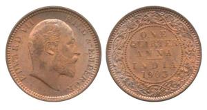 Edward VII, Copper ¼ Anna, 1903, Calcutta Mint. Uncirculated with Mint Luster, Scarce.