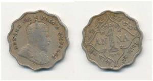 Edward VII, Cupro-Nickel 1 Anna, 1910, Bombay Mint. About Very Fine, Scarce.