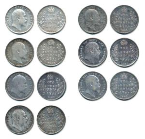 Edward VII, Silver 2 Annas (7), 1903, 1904, 1905, 1906, 1907, 1908, and 1910, Calcutta Min