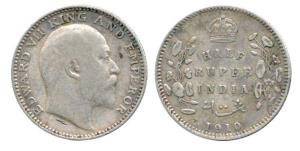 Edward VII, Silver ½ Rupee, 1910, Calcutta Mint. Very Fine.