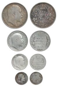 Edward VII, Silver (4), Rupee, ½ Rupee, ¼ Rupee and 2 Annas, 1905, Calcutta Mint, 1907, Ca