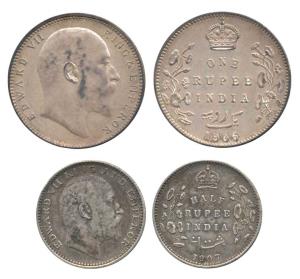 Edward VII, Silver Rupee and ½ Rupee (2), 1906 and 1907, Bombay Mint. Very Fine+, Scarce. 