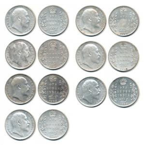 Edward VII, Silver Rupee (7), 1903, 1904, 1905, 1906, 1907 and 1910 (2), Bombay Mint. Very