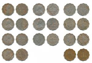 George V and VI, Cupro-Nickel, 1 Anna (11), 1914 Bombay Mint, 1917 Bombay Mint, 1919 Bomba