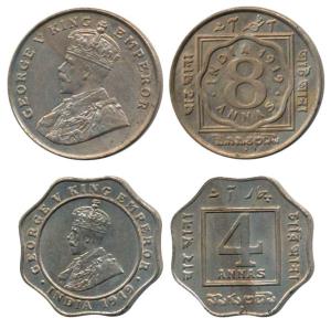 George V, Cupro-Nickel (2), 8 Annas, 4 Annas, 1919, Bombay Mint. Extremely Fine, Scarce. (