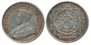 George V, Cupro-Nickel, 8 Annas, 1919, Bombay Mint. About Very Fine, Scarce.