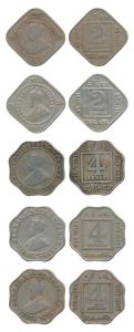 George V, Cupro-Nickel 4 Annas (3) and 2 Annas (2), 1919 Calcutta Mint, 1919 Bombay Mint a