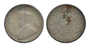 George V, Silver 2 Annas, 1911, Calcutta Mint. Fine, Rare.