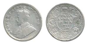 George V, Silver 2 Annas, 1911, Calcutta Mint. Fine+, Rare.