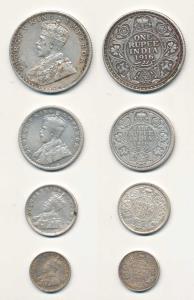 George V, Silver (4), Rupee, ½ Rupee, ¼ Rupee and 2 Annas, 1916. Fine+ to Very Fine, Scarc