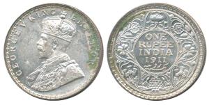 George V, Silver Rupee, 1911, Bombay Mint, Pig Rupee. About Uncirculated, Rare.