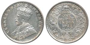 George V, Silver Rupee, 1922, Bombay Mint. About Uncirculated, Rare date.