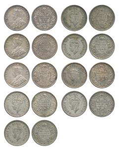 George V and VI, Silver and Half Silver ½ Rupee (9), 1917 Bombay Mint, 1926 Bombay Mint, 1