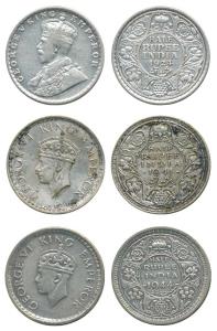 George V and VI, Silver and Half Silver, ½ Rupee (3), 1924 Bombay Mint, 1941 Bombay Mint a