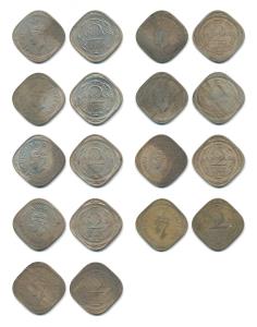George VI, Cupro-Nickel (9), 2 Annas, 1940, 1942, 1946 (3), and 1947 (4). Fine+ to Extreme