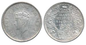 George VI, Silver ½ Rupee, 1938, Bombay Mint, 1st head. Very Fine+, Scarce.