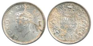 George VI, Silver ½ Rupee, 1939, Bombay Mint, first Head. Very Fine+.