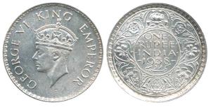 George VI, Silver Rupee, 1938, Bombay Mint, without Dot. Very Fine+, Scarce.