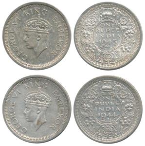 George VI, Half Silver Rupee (2), 1944 and 1945, Lahore Mint. Very Fine, Scarce. (2)