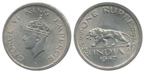 George VI, Nickel Rupee, 1947, Lahore Mint. Extremely Fine, Scarce.