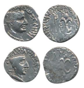 Western Kshatrapas, Nahapana, Silver Drachma (2), bust of the king to right with corrupt l