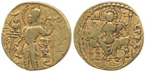 Guptas, Samudragupta (c. AD 335-380), Gold Dinar, 7.67g, Standard type, obv. king nimbate 