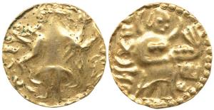 Post-Gupta, East Bengal Samatata region (c. 6th-7th century AD), Gold Dinar, 6.3g, imitati