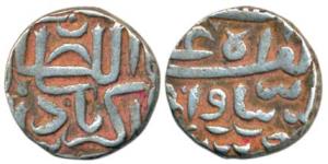 Akbar as Sultan, Silver ½ Rupee, 5.5g, Gujarat standard weight. Very Fine, Rare.