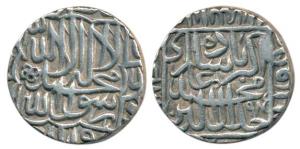 Akbar, Silver Rupee, 11.32g, mintless, stylization that of Agra Mint, Kalima type, AH 984.