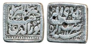 Jahangir, Silver Square Rupee, 10.61g, Agra Mint, Month Di, RY 11, Fine, Rare.
