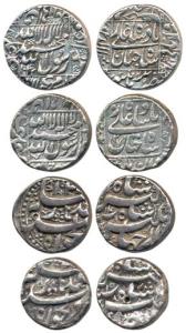 Jahangir, Silver Rupee (2), Qandhar Mint, AH 102x/14 and AH 102x/15; Shah Jahan, Silver Ru