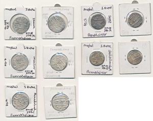 Farrukhsiyar, Silver Rupee (5), Ahmedabad, Gwalior, Itawa, Shahjahanabad, and Surat Mints.