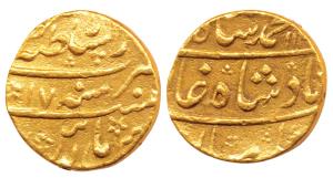 Muhammad Shah, Gold Mohur, 10.98g, Dar us-Sultanate Lahore Mint, AH 114x/17. (KM 438.15). 