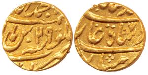 Muhammad Shah, Gold Mohur, 10.87g, Muhammadabad Banaras Mint, RY 29 (KM 438.5). Extremely 