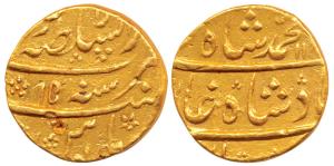 Muhammad Shah, Gold Mohur, 10.93g, Dar us-Sultanate Lahore Mint, AH 114x/15 (KM 438.15). A