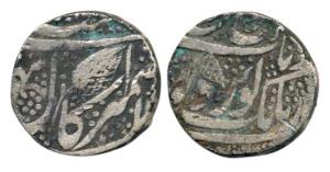 Kashmir Mint, Silver Rupee, 10.75g, Gobindshahi couplet, flag on obv. (KM 46.8). Fine+, Sc