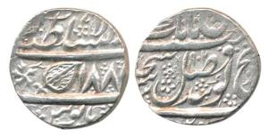 Lahore Mint, Silver Rupee, 10.99g, Nanakshahi couplet, VS 188x, flower on obv., star shape