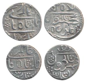 Gaj Singh, Silver Rupee (2), Baldat Bikaner Mint, in the name of Alamgir II, RY 15 and 31.