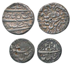 Gaj Singh, Silver Rupee (2), Baldat Bikaner Mint, in the name of Alamgir II, RY 26 and 27.