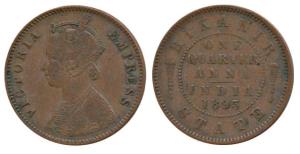 Ganga Singh, Copper ¼ Anna, 1895, Calcutta Mint, with the name and portrait of Victoria Em