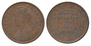 Ganga Singh, Copper ¼ Anna, 1895, Calcutta Mint, with the name and portrait of Victoria Em