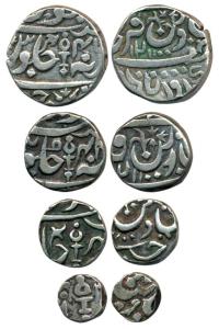 Gaja Shahi Series, Silver set of 4, Rupee, ½ , ¼ , 1/8, in the name of Shah Alam II, AH 12