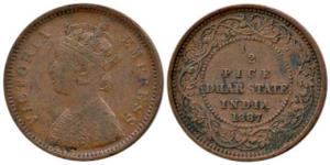 Victoria Empress, Copper ½ Pice, 1887, Calcutta Mint. About Very Fine, Rare.
