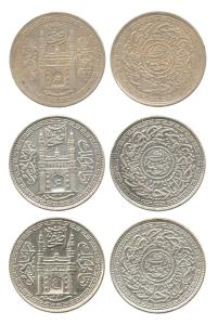 Mir Mehbub Ali Khan II and Mir Usman Ali Khan, Silver Rupee (3), Charminar on obv., all di