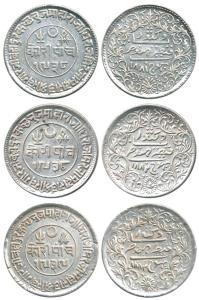 Khengarji III, Silver 5 Kori, with the name of Victoria Empress, all different dates (RS 2