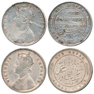 Alwar and Bikaner, Silver Rupee (2), with the name and portrait of Victoria, 1891 and 1892