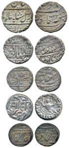 Silver Rupee (5), Bundi, Edward VII, VS1961; Chhatarpur, in the name of Shah Alam II, AH 1