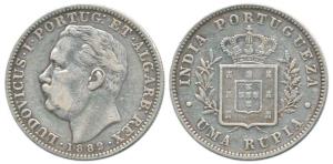Luiz I, Silver Uma Rupia, 1882. About Very Fine.